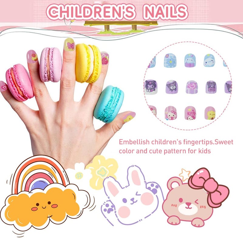 MAYCREATE 36Pcs Kawaii Girls Press On Nail Set Cute Sanrio Kuromi Kids Press On Nails Cinnamoroll PressOn DIY Nail Art Preglue Girls Kawaii Nails - Image 4