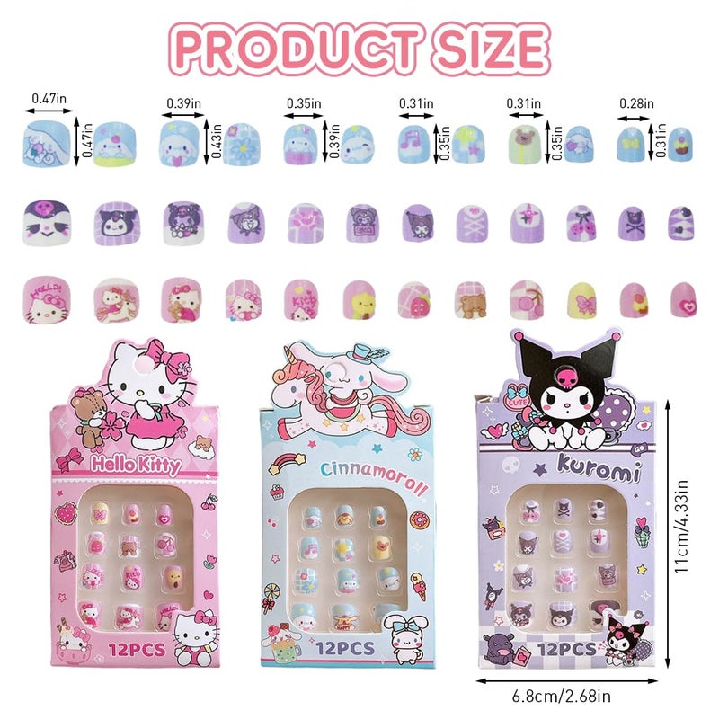 MAYCREATE 36Pcs Kawaii Girls Press On Nail Set Cute Sanrio Kuromi Kids Press On Nails Cinnamoroll PressOn DIY Nail Art Preglue Girls Kawaii Nails - Image 5