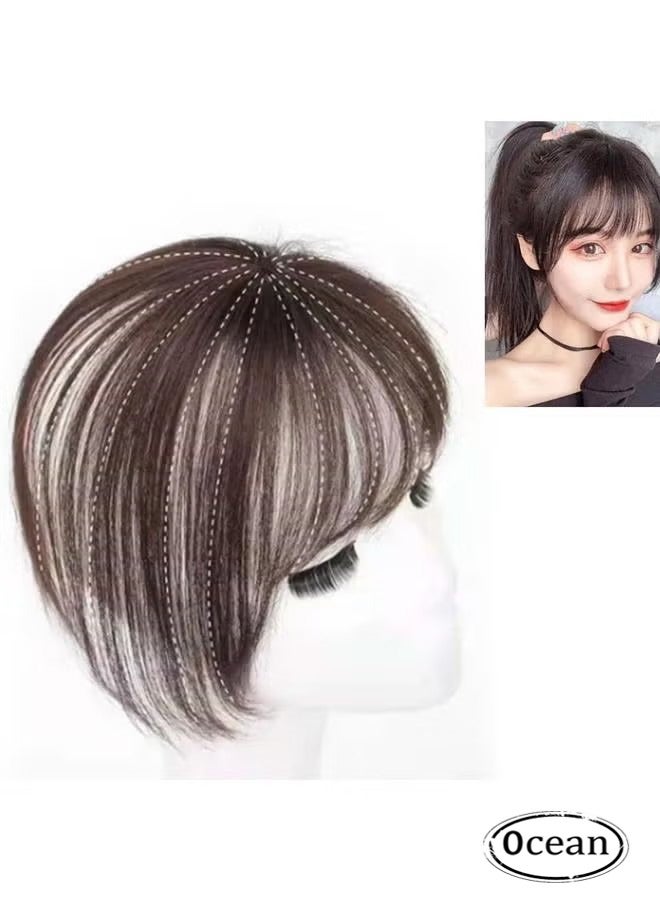 جي أس 3D الهواء بانج قمم الشعر للنساء ، بانج دبابيس الشعر واقعية تعديل ملامح الوجه ، ومناسبة لفقدان الشعر المرأة مع تغطية الشعر الرمادي ، بني داكن - Image 1