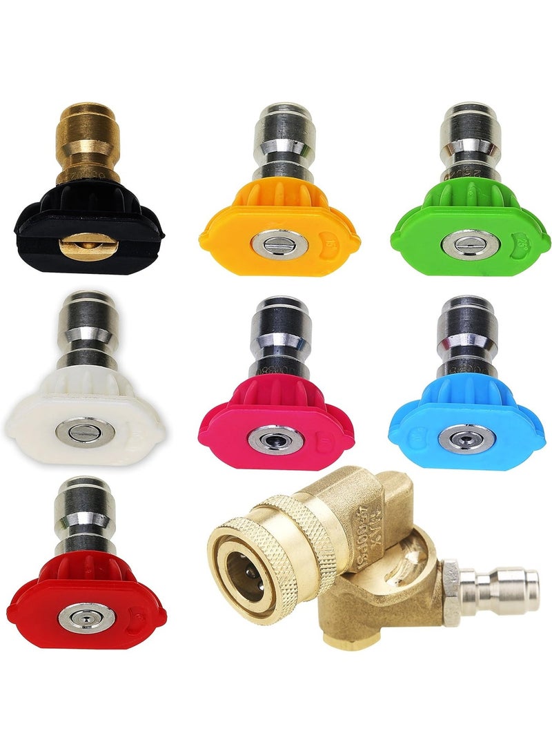 jaexest 4500 PSI Pressure Washer Accessories Kit, 7 Nozzle Tips with 1/4 Inch Quick Connect Pivot Coupler, 90-Degree Swivel Joint Selections for Car Wash and Gutter Cleaning, 8-Piece Set - Image 1