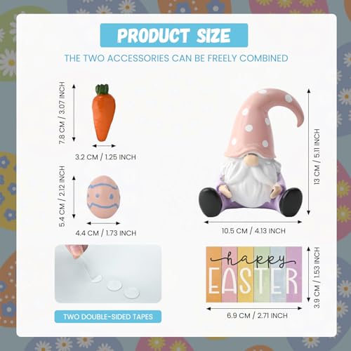 Sm:)e Smile Resin Figurines Set of 4 Easter Gnome Egg Bunny Indoor Mantle Centerpieces and Tabletop Display Decoration - Image 3