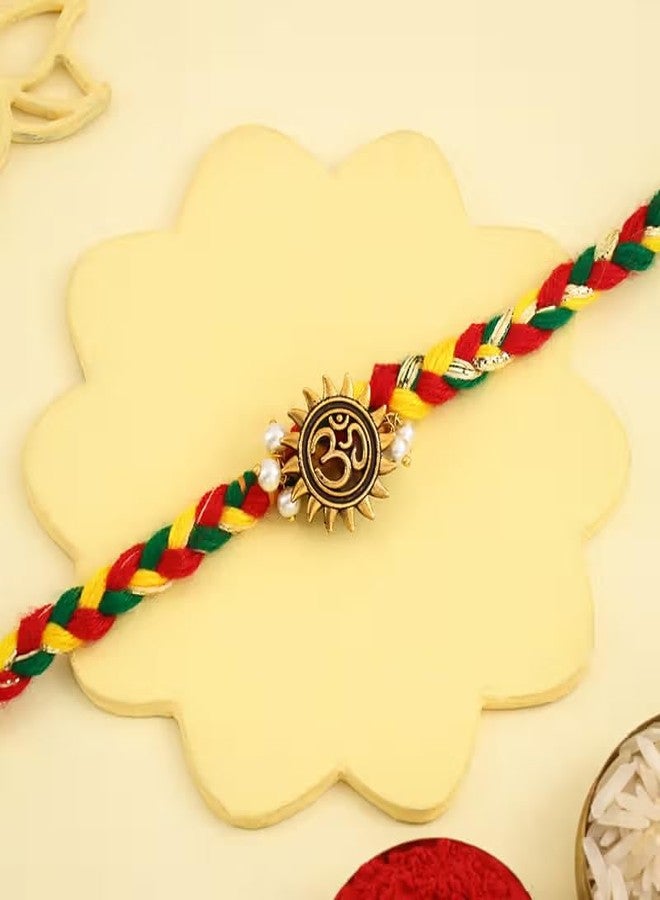 Floweraura Raksha Bandhan Celebration Premium Handcrafted Vibrant Braided Om Spiritual Rakhi with Lord Shiva Idol Showpiece - Rakhi for Brother, Bhai, Cousins & Raksha Bandhan Gift - Image 3