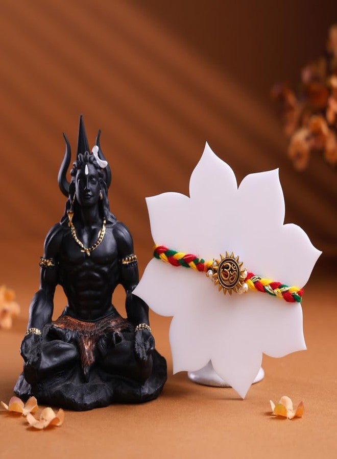 Floweraura Raksha Bandhan Celebration Premium Handcrafted Vibrant Braided Om Spiritual Rakhi with Lord Shiva Idol Showpiece - Rakhi for Brother, Bhai, Cousins & Raksha Bandhan Gift - Image 1
