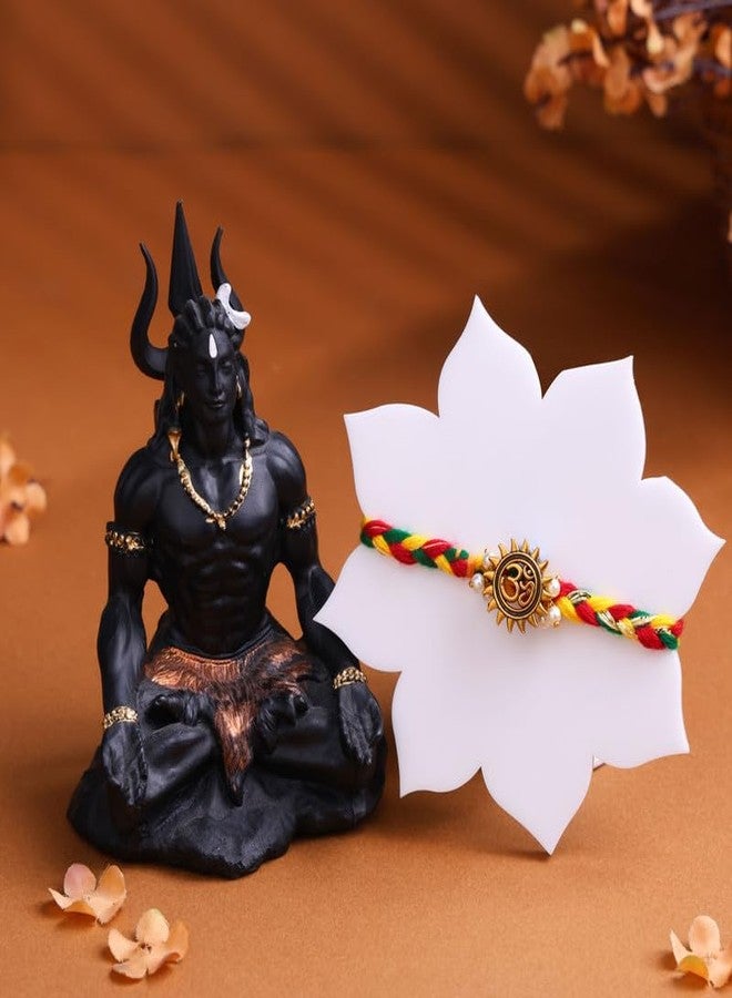 Floweraura Raksha Bandhan Celebration Premium Handcrafted Vibrant Braided Om Spiritual Rakhi with Lord Shiva Idol Showpiece - Rakhi for Brother, Bhai, Cousins & Raksha Bandhan Gift - Image 2