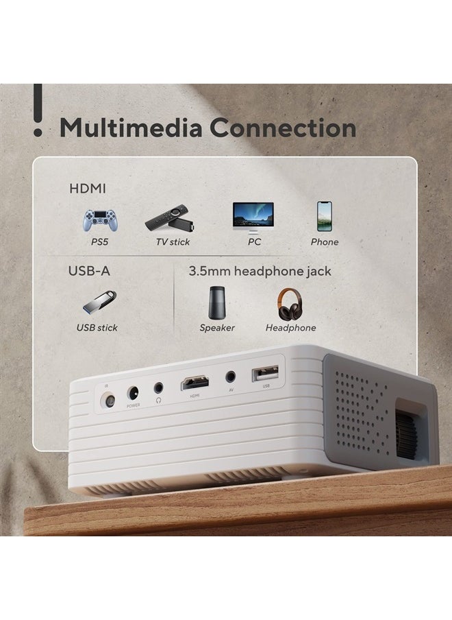 Mini Projector with WiFi and Bluetooth, 1080P Supported iPhone Projector with Projector Stand, Portable Movie Projector for Home Theater/Outdoor, Compatible with iOS/Android/Laptop/TV Stick/HDMI/PS5