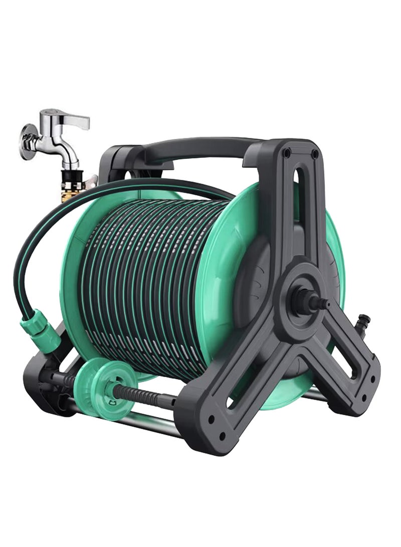 ABJ 30M Garden Hose Reel Set with 10-Function Spray Gun – Portable Hose Holder for Outdoor Watering, Lawn Care, and Car Washing (mint green) - Image 1