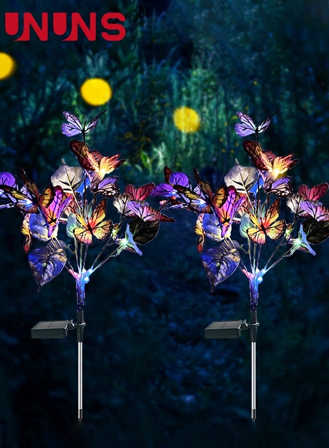 UNUNS أضواء LED للحديقة الشمسية، مصابيح شمسية زخرفية مقاومة للماء، أضواء زخرفية على شكل فراشة من الألياف البصرية، أضواء شمسية على شكل فراشة لمسار ساحة الحديقة  - Image 1