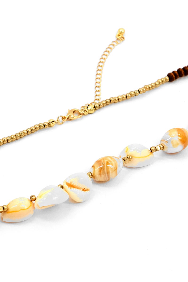 Caracol Women Fashionable Wood And Sea Shell Necklace, Beige  - Image 2