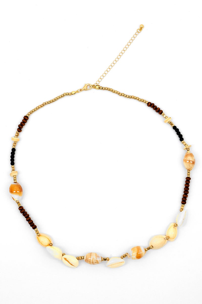 Caracol Women Fashionable Wood And Sea Shell Necklace, Beige  - Image 3
