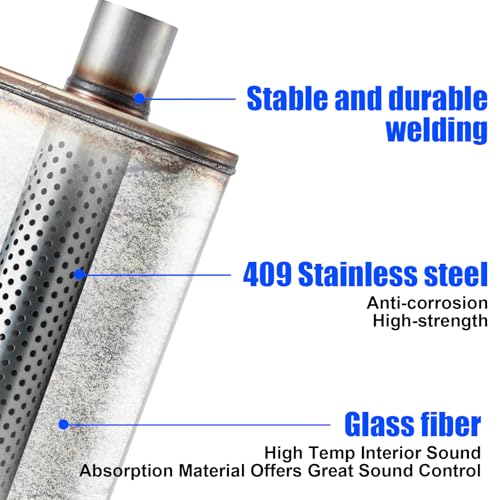 Floshine Universal 409 Stainless Performance Exhaust Muffler, single in dual out muffle (3 in inlet 2.5 in dual outlet) - Image 4