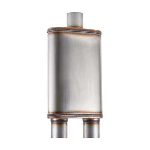 Floshine Universal 409 Stainless Performance Exhaust Muffler, single in dual out muffle (3 in inlet 2.5 in dual outlet) - Image 1