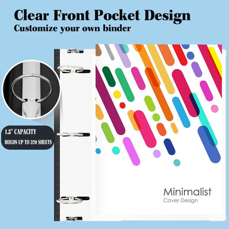 INFUN 1.5 Inch Telescoping 3 Ring Binder - 6PCS, Flexible Round Binder with Customizable Front Cover and Clear Catalog Pocket, 1.5Inch Rings, 370 Sheet Capacity-White - Image 3