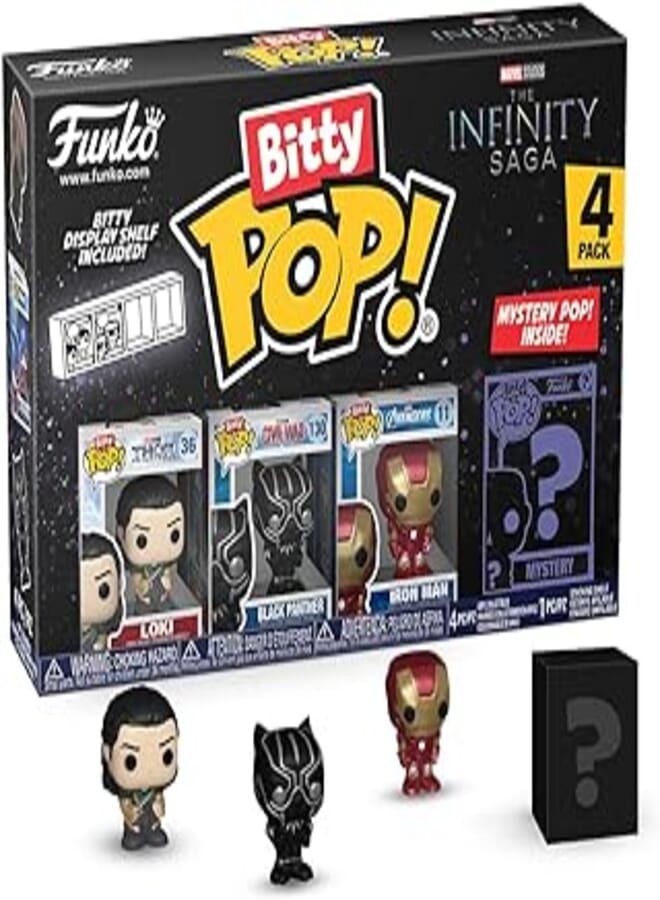 Funko Bitty Pop! Marvel Mini Collectible Toys 4-Pack - Loki, Black Panther, Iron Man & Mystery Chase Figure (Styles May Vary)