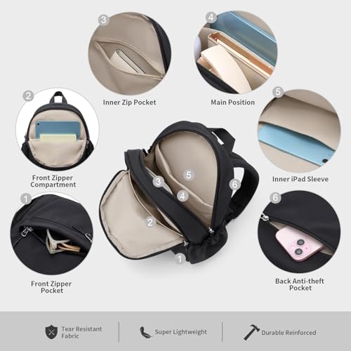 GOLF SUPAGS 10L Mini Backpack Lightweight Nylon Daypack for Women Small City Pack Versatile Ladies Backpack for Shopping Travel Black - Image 3