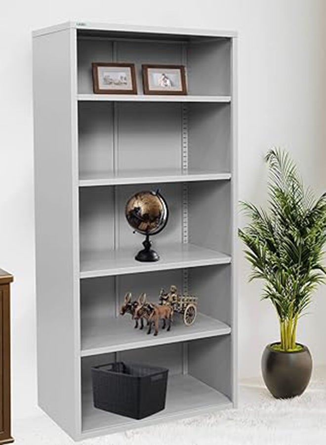 RIGID Steel Open Cupboard Cabinet with Four Adjustable Shelves, Heavy Duty Metal Storage Organizer for Home, Office, Warehouse, Library & Garage – Multipurpose Display Rack (Grey) – Assembled - Image 1