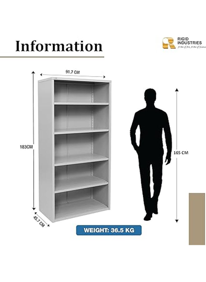 RIGID Steel Open Cupboard Cabinet with Four Adjustable Shelves, Heavy Duty Metal Storage Organizer for Home, Office, Warehouse, Library & Garage – Multipurpose Display Rack (Grey) – Assembled - Image 3