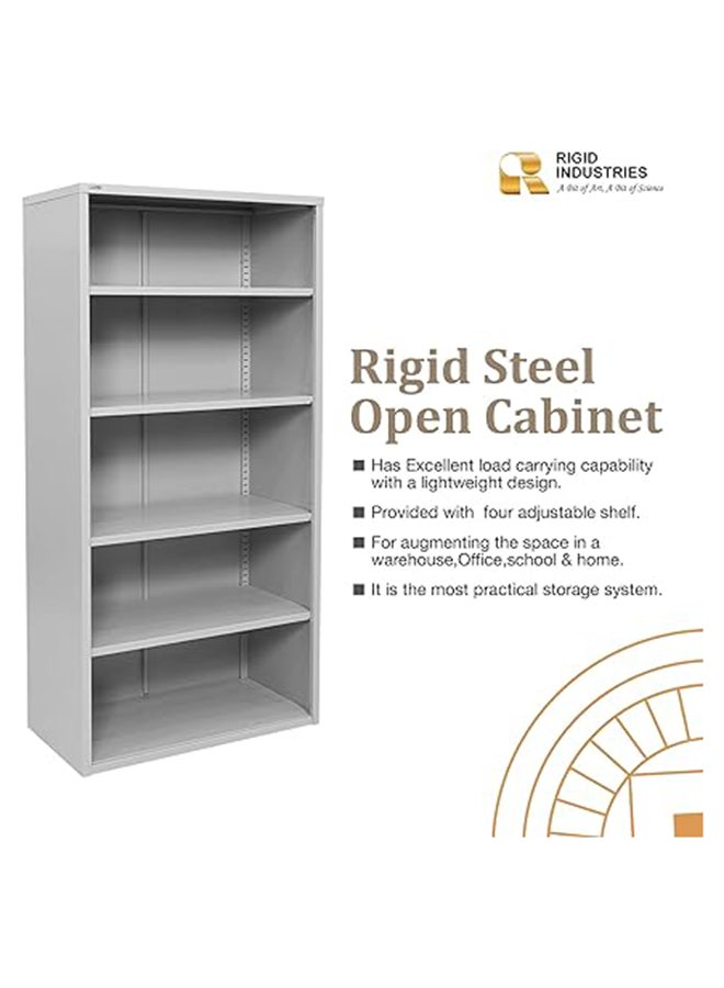 RIGID Steel Open Cupboard Cabinet with Four Adjustable Shelves, Heavy Duty Metal Storage Organizer for Home, Office, Warehouse, Library & Garage – Multipurpose Display Rack (Grey) – Assembled - Image 2