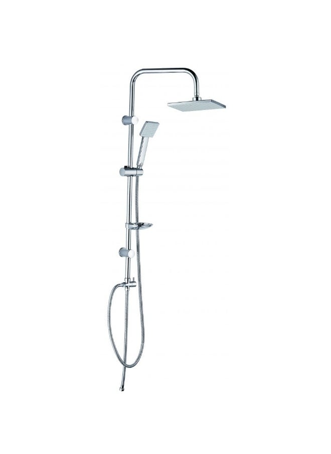 DANUBE HOME Milano Plus Fire Square Shower Column Set - Chrome| 2 In 1 Multi Functional Rain Shower System| Stainless Steel Complete Shower Set For Bathroom - Head+Hand Shower, Soap Tray & Diverter|(46X20X95Cm)  - Image 2