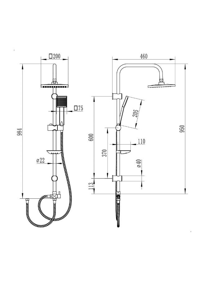 DANUBE HOME Milano Plus Fire Square Shower Column Set - Chrome| 2 In 1 Multi Functional Rain Shower System| Stainless Steel Complete Shower Set For Bathroom - Head+Hand Shower, Soap Tray & Diverter|(46X20X95Cm)  - Image 3