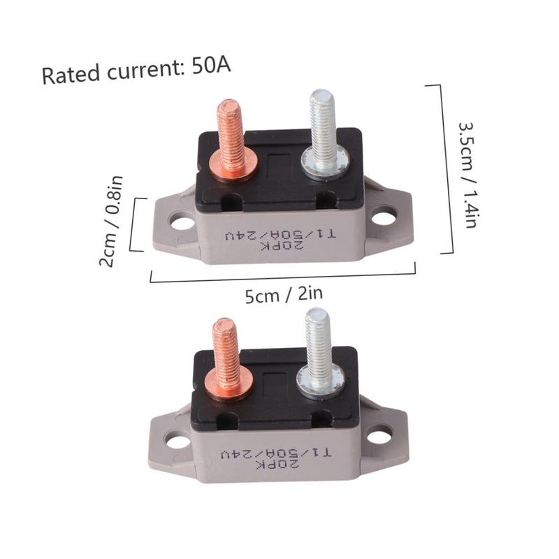 قاطع دائرة إعادة ضبط تلقائي Ciieeo 50A 12V/24V 2 قطعة صمامات برغي عمودي لتطبيقات السيارات والبحرية مع غطاء - Image 2