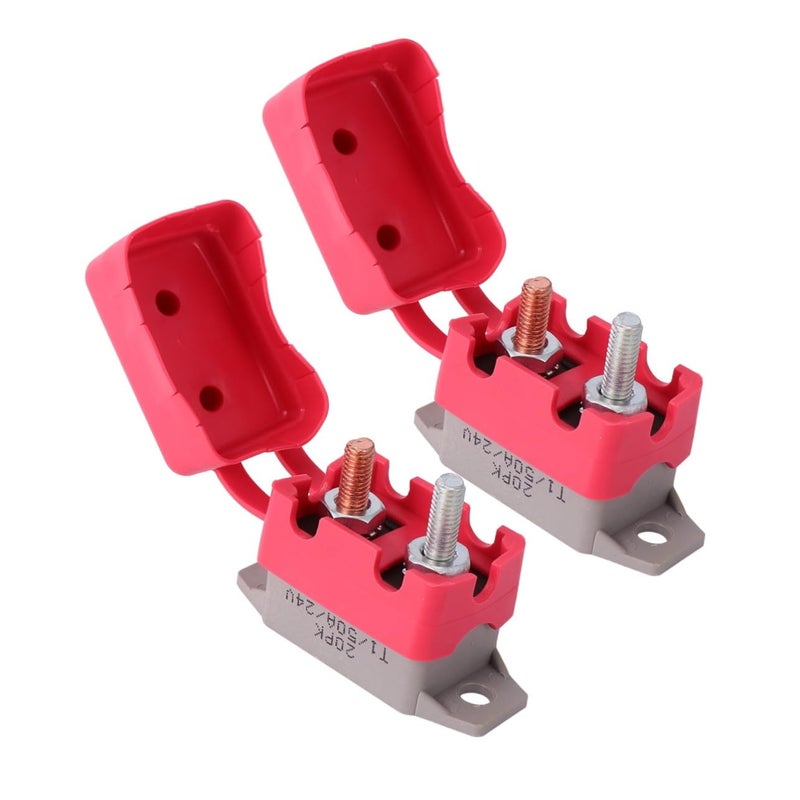 قاطع دائرة إعادة ضبط تلقائي Ciieeo 50A 12V/24V 2 قطعة صمامات برغي عمودي لتطبيقات السيارات والبحرية مع غطاء - Image 1