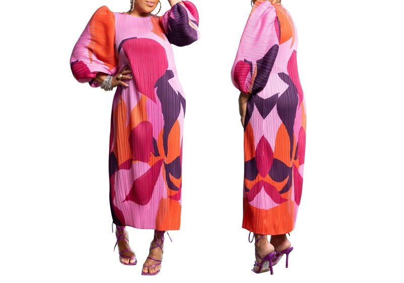 Yootiko Women Colorful African Dress Floral Puff Long Sleeve Wedding Guest Party Pleated Maxi Dress - Image 4