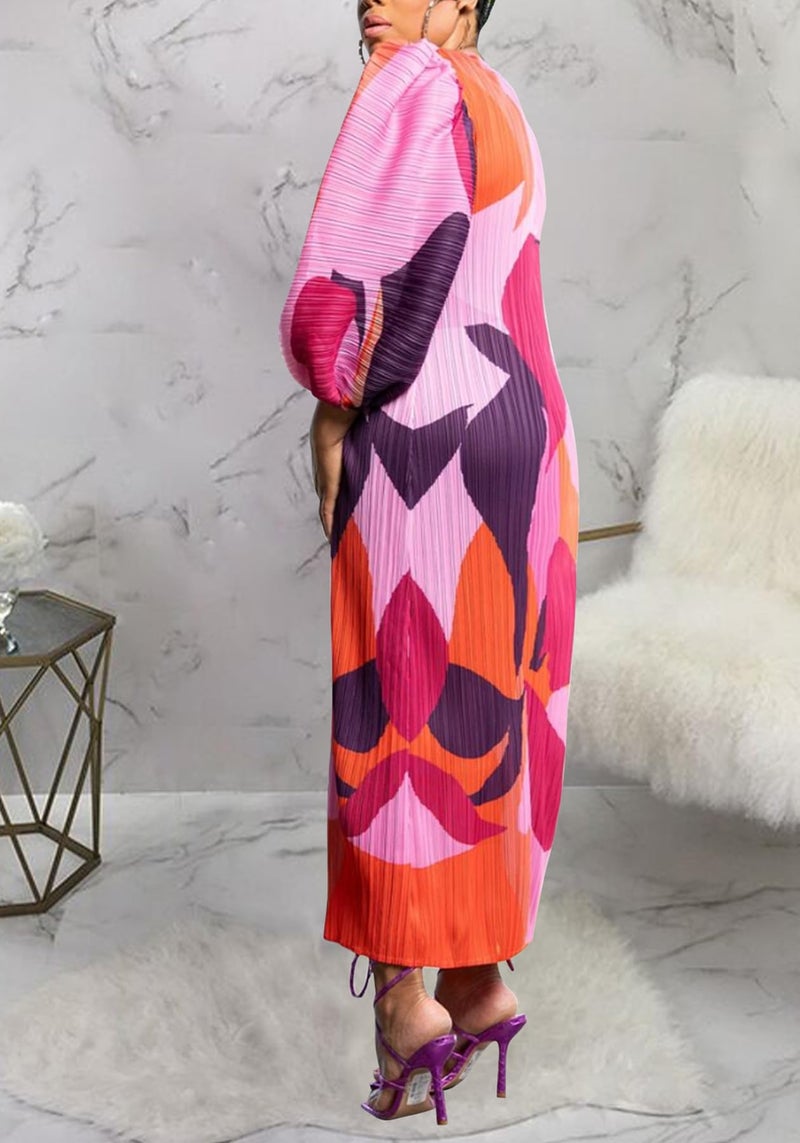 Yootiko Women Colorful African Dress Floral Puff Long Sleeve Wedding Guest Party Pleated Maxi Dress - Image 3
