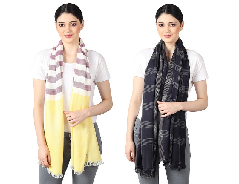 Flyer Women'S Stole for Female/Scarf Colour- Yellow & Purple AND Black & Cream Soft Viscose Ethnic Scarves Pack Of 2 ST-08-ST-11 - Image 1