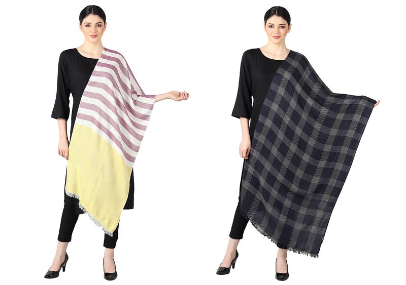 Flyer Women'S Stole for Female/Scarf Colour- Yellow & Purple AND Black & Cream Soft Viscose Ethnic Scarves Pack Of 2 ST-08-ST-11 - Image 3