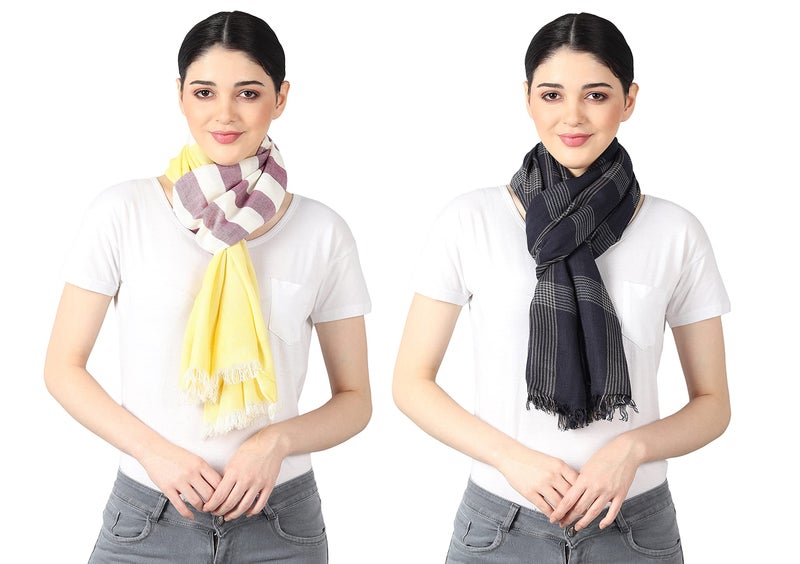Flyer Women'S Stole for Female/Scarf Colour- Yellow & Purple AND Black & Cream Soft Viscose Ethnic Scarves Pack Of 2 ST-08-ST-11 - Image 2