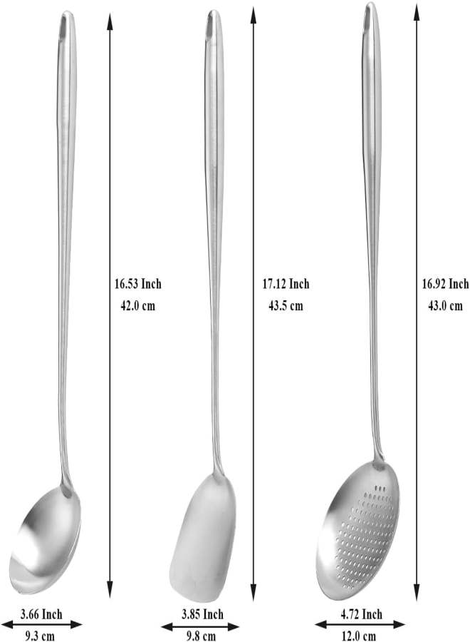 Stainless Steel Cookware Set (Includes Spatula, Soup Spoon, and Strainer) Silver 3PCS - Image 2