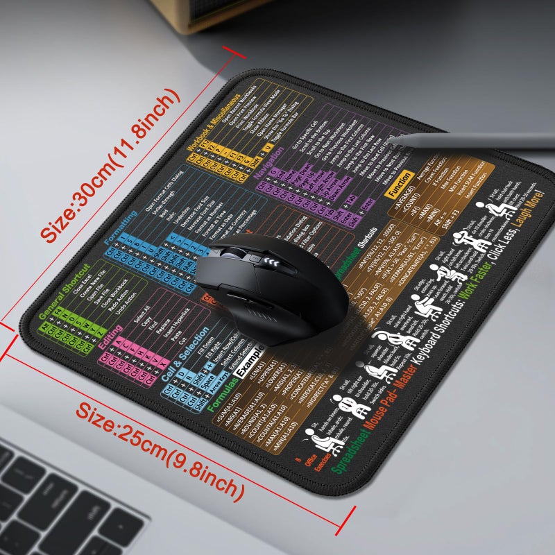 Kinevolve Mouse Pad for Excel Shortcuts â€“ Small Excel Spreadsheet Cheat Sheet Desk Pad â€“ 11.8"x9.8" Portable Computer Mousepad â€“ Gaming, Office, Waterproof, Non-Slip, Stitched Edges - Image 4