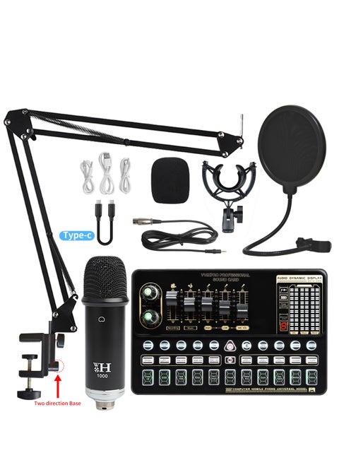 Condenser Microphone V10XPRO Kit, Microphone Kit for Streaming Devices with Live Sound Card, Adjustable Microphone Stand and Metal Shockproof Podcast Microphone Kit for Recording/Broadcast/Streaming