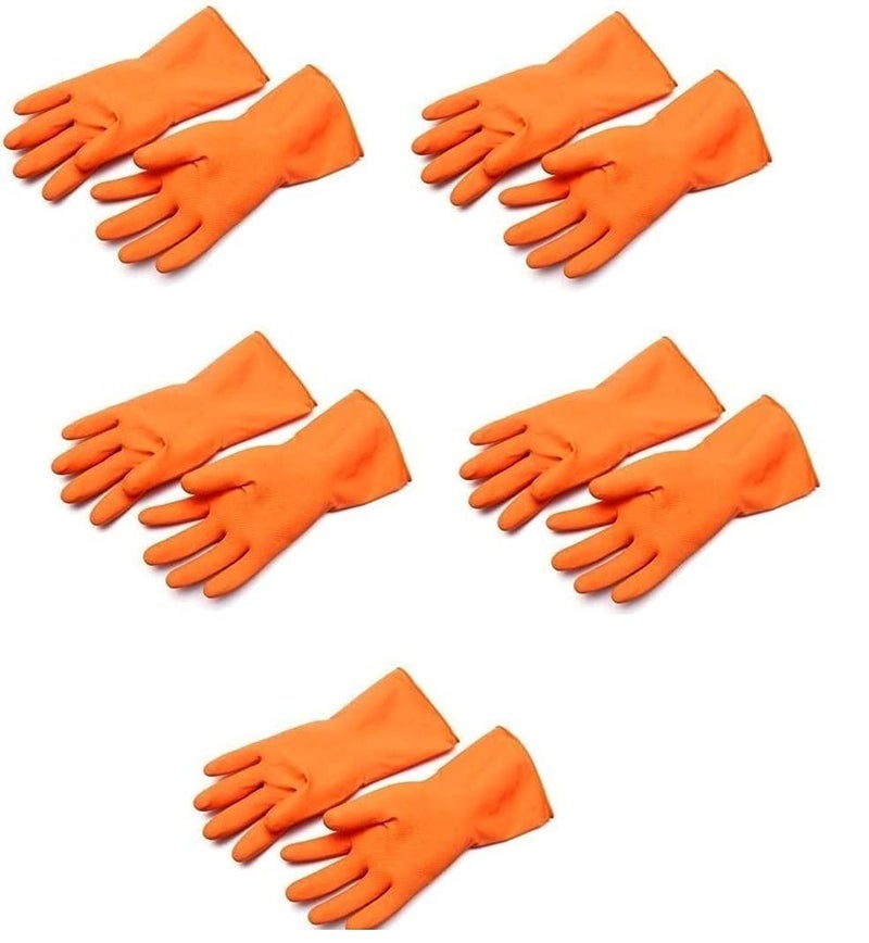 Pacificdeals Multipurpose Chemical Reusable Waterproof Rubber Safety Hand Gloves Industries Gardening Long Household Dishwashing Clean Latex PVC Gloves for Kitchen Working Men Unisex Orange 5 Pair