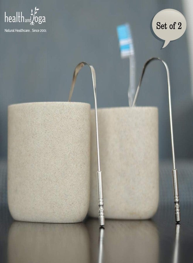 HealthAndYoga™ Tongue Cleaner Scraper with Storage Bag - Hygienic, Surgical Grade, Non-Synthetic Grip - Sterilizable Tongue Brush Cleaner (Surgical Steel - 2 Pack) - Image 5