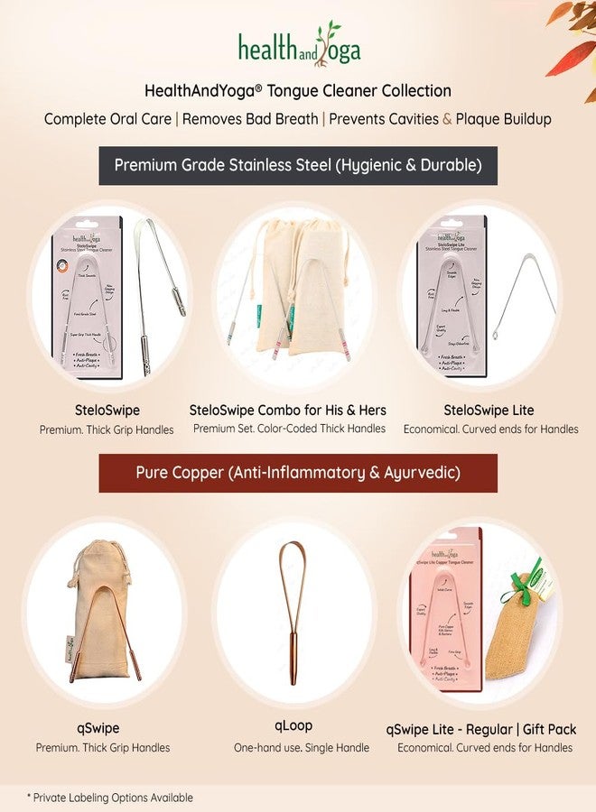 HealthAndYoga™ Tongue Cleaner Scraper with Storage Bag - Hygienic, Surgical Grade, Non-Synthetic Grip - Sterilizable Tongue Brush Cleaner (Surgical Steel - 2 Pack) - Image 3