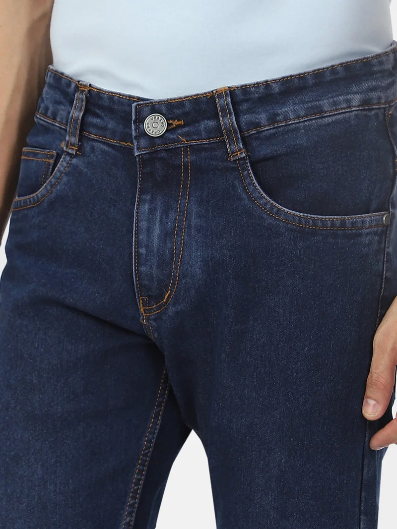 Urbano Fashion  Urbano Fashion Men's Dark Blue Regular Fit Washed Jeans Stretchable for Men | Best Price UAE