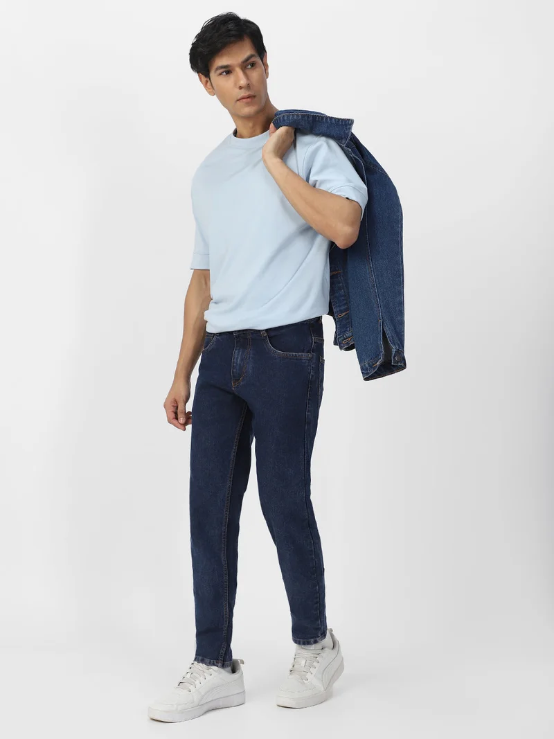 Urbano Fashion  Urbano Fashion Men's Dark Blue Regular Fit Washed Jeans Stretchable for Men | Best Price UAE