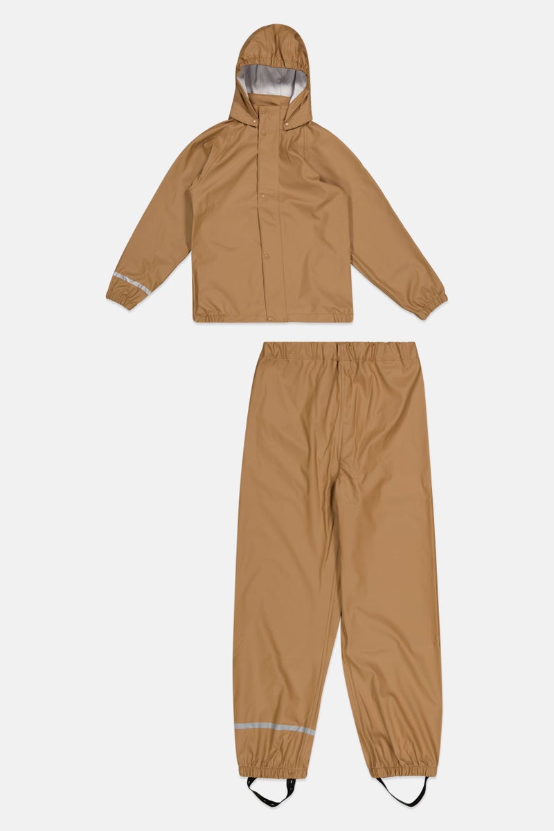NAME IT Kids Boy 2 Piece Top And Bottom Rain Suit Set, Tan - Image 1