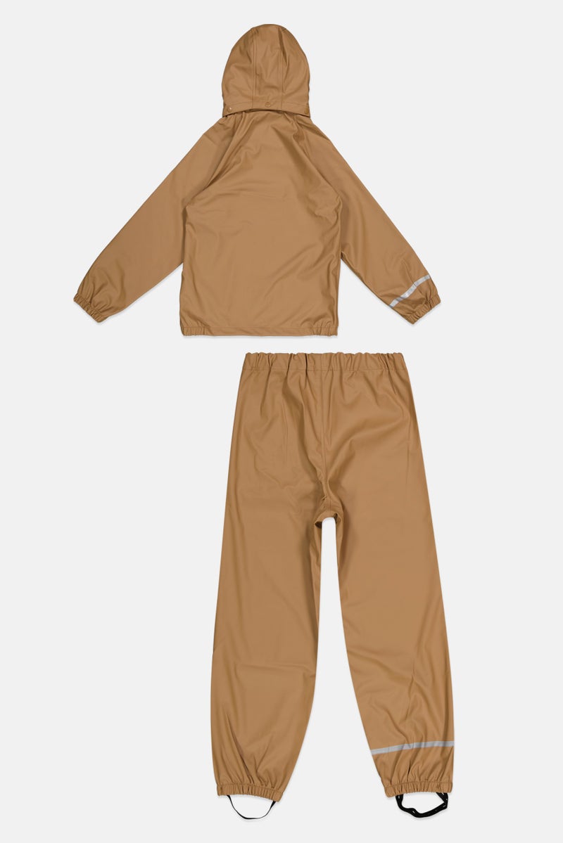 NAME IT Kids Boy 2 Piece Top And Bottom Rain Suit Set, Tan - Image 4