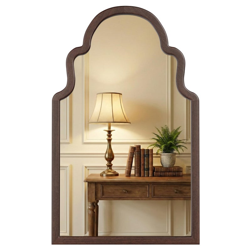 Pocetry مرآة بوكتري 40"x24" من الجوز، إطار خشبي صلب للزينة، ديكور حديث من منتصف القرن لغرفة المعيشة وغرفة النوم، مرآة خشبية داكنة ريفية للجدار، أسلوب بوهيمي - Image 1
