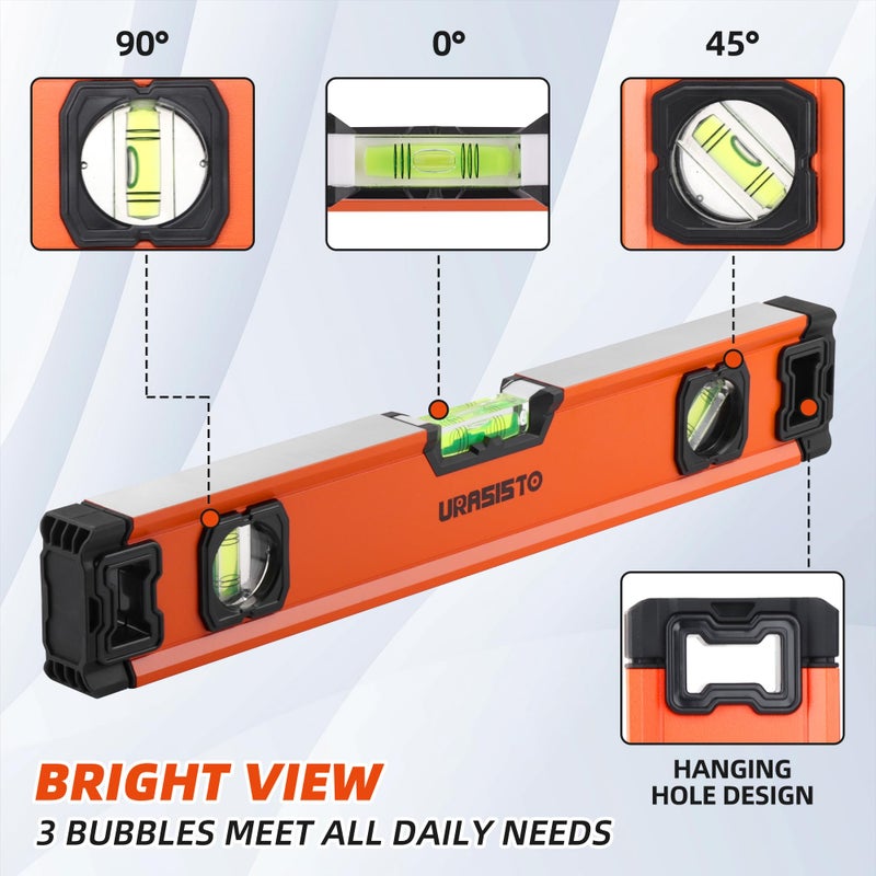 URASISTO 5-Piece Spirit Level Set, 10", 16", 24", 32", 48" Level Set with Magnetic Torpedo Level, 45Â°/90Â°/180Â°Bubbles Measuring, Aluminium Alloy Levels with Carrying Bag - Image 5