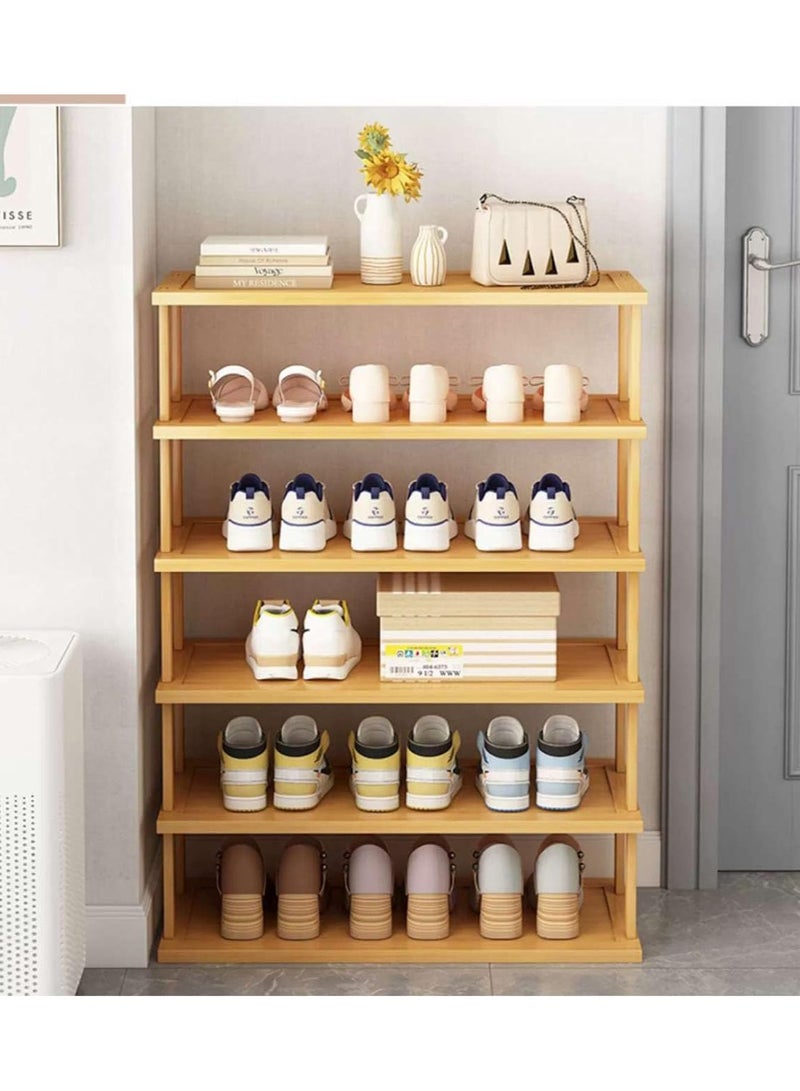 LINGWEI 4,5,6-Tier Bamboo Wooden Shoe Rack Free Standing Stackable Shoe Organizer Shelf - Image 1