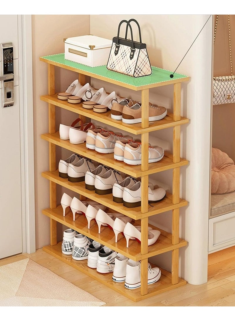 LINGWEI 4,5,6-Tier Bamboo Wooden Shoe Rack Free Standing Stackable Shoe Organizer Shelf - Image 2