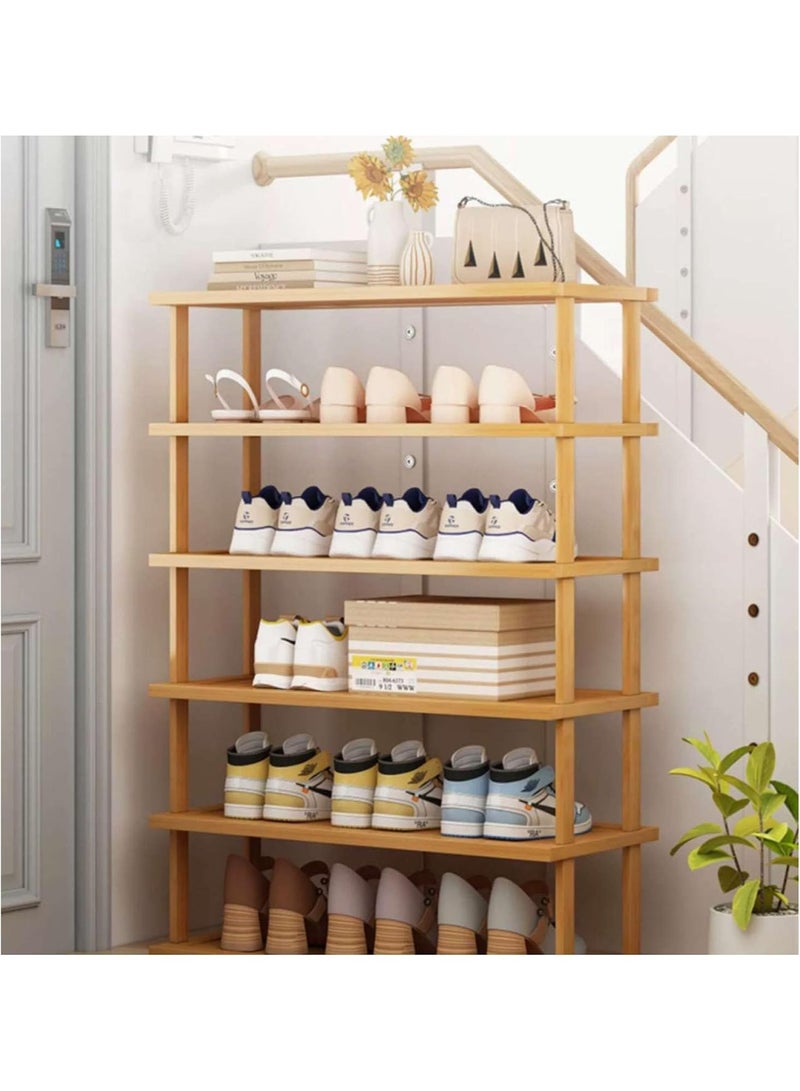 LINGWEI 4,5,6-Tier Bamboo Wooden Shoe Rack Free Standing Stackable Shoe Organizer Shelf - Image 3