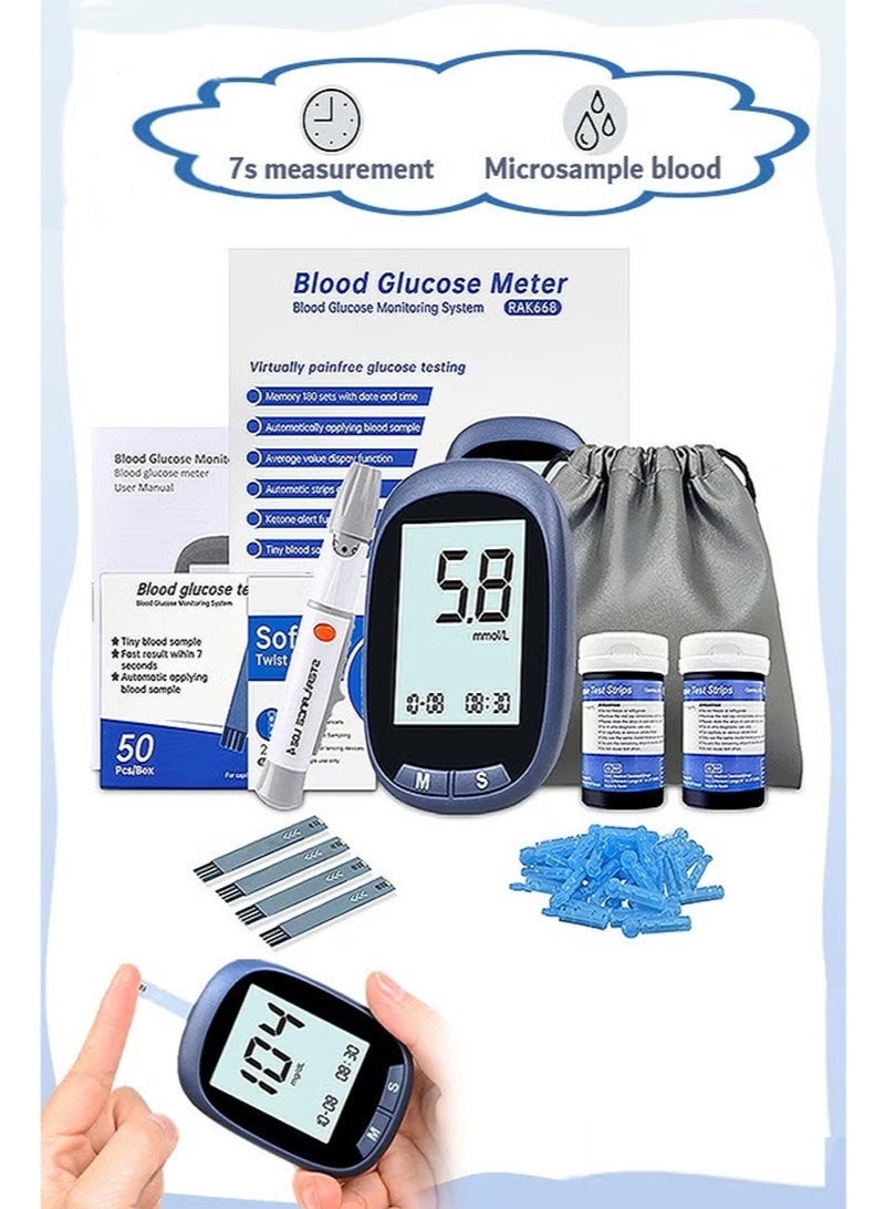 سَهْل تِك جهاز قياس السكر في الدم بدون ترميز | مع 50 شريط اختبار و50 إبرة وخز ومناديل كحول | قياس سريع ودقيق لمراقبة مرض السكري للاستخدام المنزلي - Image 1