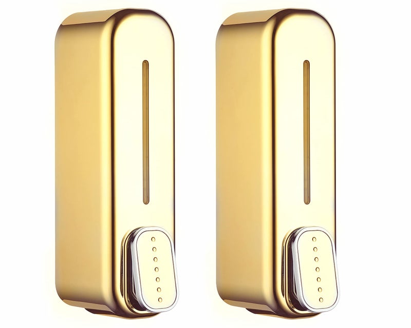 BATH GURU Abs Wall Mounted Shampoo Sanitizer Lotion Hand Dish Wash Gel Liquid Soap Dispenser for Bathroom Kitchen Pack of 2 (350 Ml, Gold) - Image 1