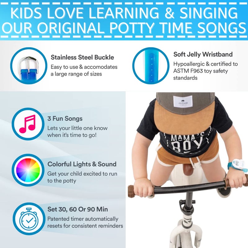 POTTY TIME Potty Watch for Kids Potty Training - Potty Training Watch with 3 Fun Flashing Lights and Music - Water-Resistant Watch - Potty Watch Remind Kids Every 30, 60 or 90 Minutes - Blue - Image 3