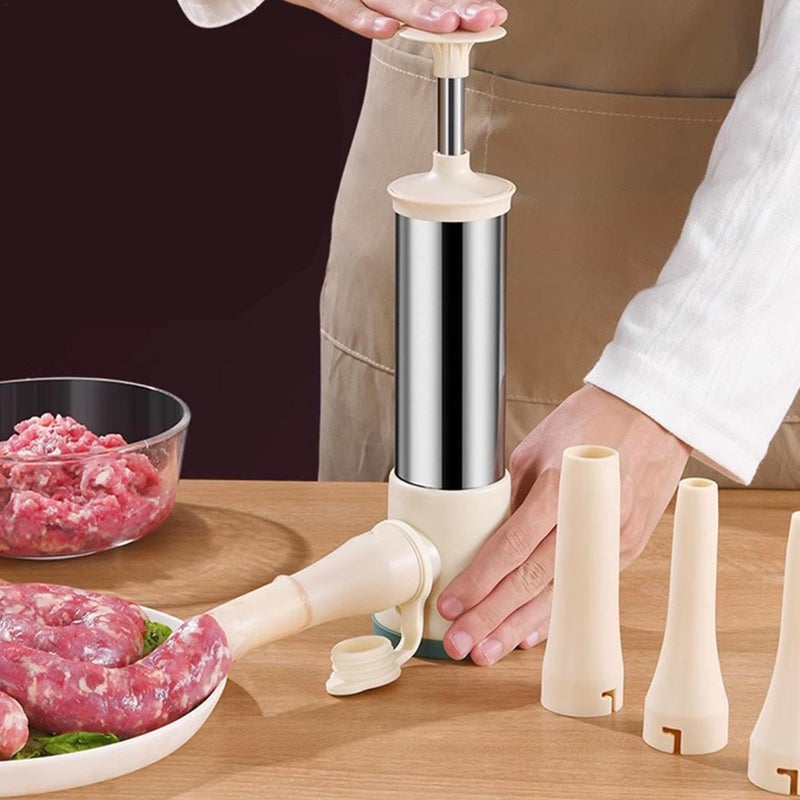 Manual Stainless Steel Sausage Stuffer Machine With 4 Tubes Kitchen Filling Tool - Image 4
