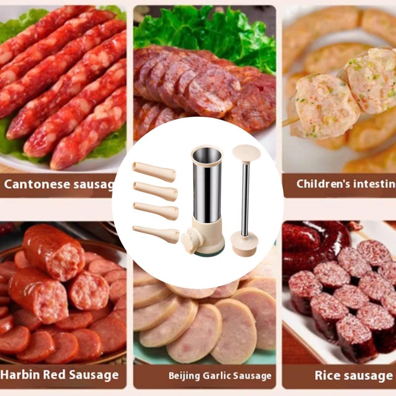 Manual Stainless Steel Sausage Stuffer Machine With 4 Tubes Kitchen Filling Tool - Image 5